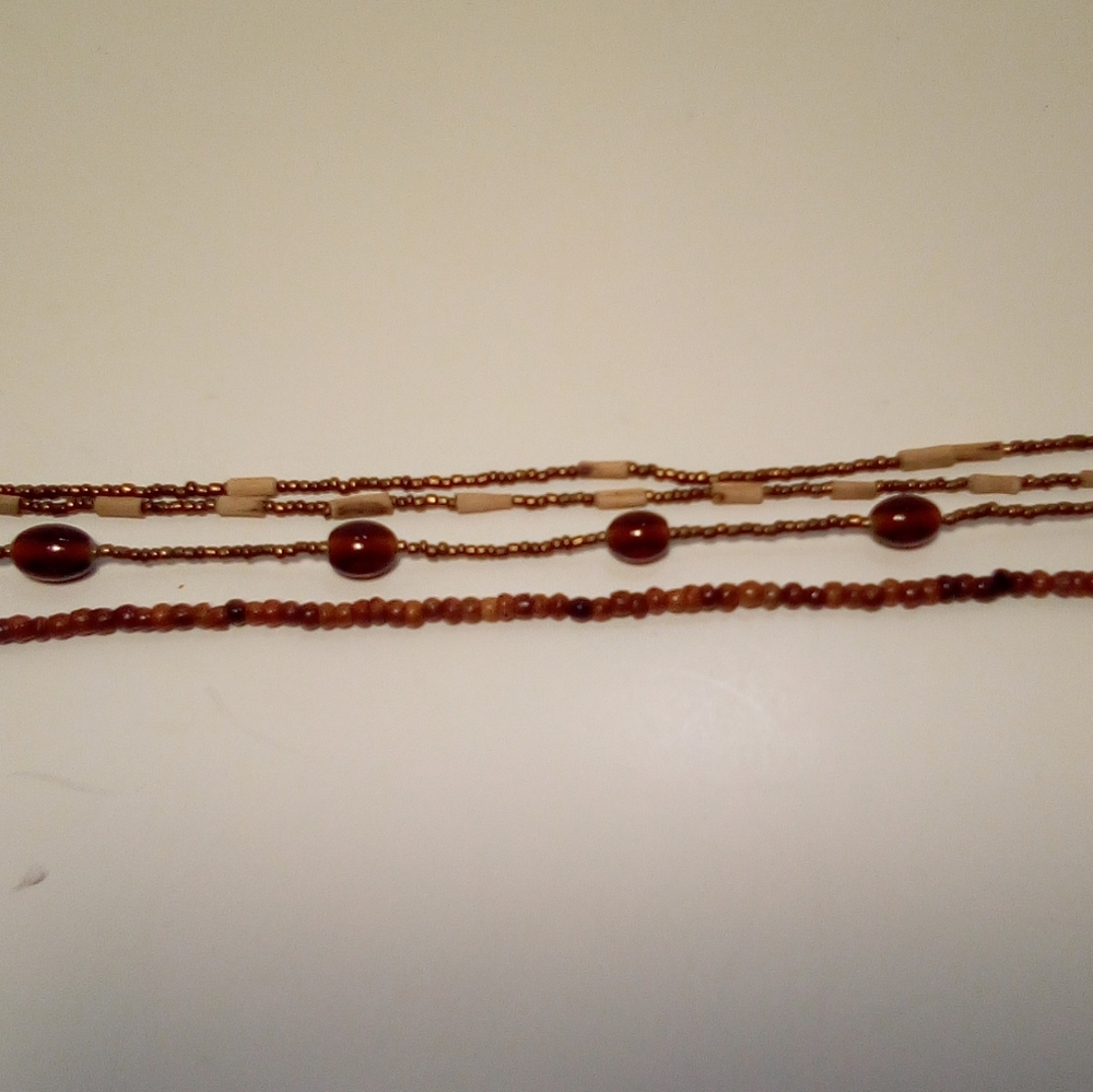 Fashion Necklace Brown Beads Boho Hippie Office Multi Strand Lobster Claw Clasp - Picture 7 of 8